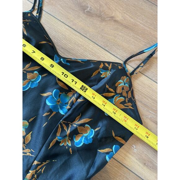 Vintage Victorias Secret Gold Label Slip Mini Dress M Dark Blue Y2K Floral Satin - Picture 9 of 16